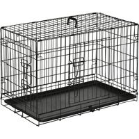 Cage transport chien fil de fer avec plateau amovible, noire, pratique et sécurisée
