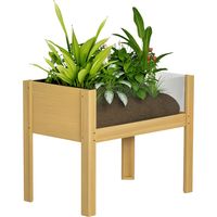 Jardinière sur pieds en bois naturel avec bac acrylique intégré, potager carré surélevé 75x46x60.5 cm, drainage inclus