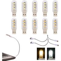 Lampe LED USB, LED Pour PC Portable, LED Mini Portable USB Lampe, Lumière De Clavier D'ordinateur, Lampe Pour PC Avec 4 Lumières LED USB Mixtes (5 Blanches + 5 Jaunes)