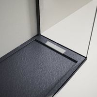 Mineralguss-Duschwanne extra flach LUX Schieferoptik anthrazit 90x100cm Ablaufschutz in Chrom Ablaufschutz in Chrom