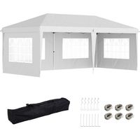 Gazebo da esterno bianco con Finestre Regolabile in Altezza e tende Removibili 5.9x3x2.7m