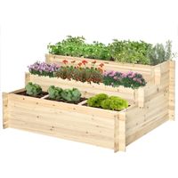 Jardinière surélevée à trois niveaux, doublée de non-tissé, conception en escalier, finition vernis naturel pour bois, 117 x 100 x 54 cm