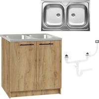 Meuble de Cuisine + Évier 80 cm - Chêne Doré - Pratique et Élégant - 2 Compartiments