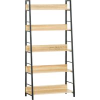 Étagère bibliothèque Style Industriel incliné 5 Niveaux 70L x 35l x 150H cm Coloris chêne Clair Noir