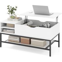 COSTWAY Table Basse Plateau Relevable, Table Salon Relevable avec Rangement Caché, Compartiments Ouverts, Mécanisme de Levage, Cadre en Métal, pour Salon, 99,5 x 49,5 x 47,5 cm (Blanc)
