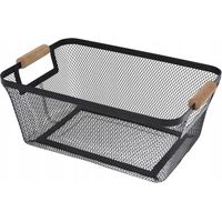 Cesta de almacenamiento de 30,5 x 21,5 x 14 cm, de metal con asa de madera.