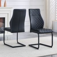 Lot de 2 chaises à manger motif losange noir, coussin confortable, pour espaces de restauration, cadre métal noir antidérapant