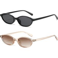 Lot de 2 Lunettes de Soleil Ovale Rétro, Protection UV, pour Femmes Hommes, Œil de Chat Lunettes de Soleil Vintage Années 90, Petit Ovale Lunette Mode, Lunettes de Soleil Femme