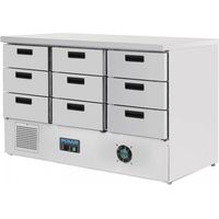 Table inox réfrigérée positive 9 tiroirs GN 1/1 (P)65 mm, 235 W, 220 V - MONO
