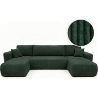 Loungitude – Canapé panoramique convertible 6 places – Velours côtelé épais – Grand confort – Coffre de rangement intégré – Fabrication européenne