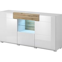 Buffet 160cm Kollektion OHIO. Farbe Weiß und Eiche. LED inbegriffen.