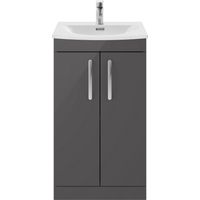 Nuie Athena Gloss Grey 500mm 2 Door Vanity Unit and Curved Ceramic Basin - ATH072G