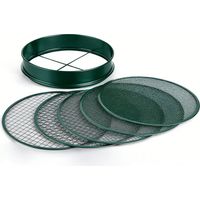 Relaxdays Gartensieb, 5in1, Rundsieb austauschbare Einsätze, Ø 30 cm, Metallsieb Erde, Kies & Sand, Edelstahl, grün