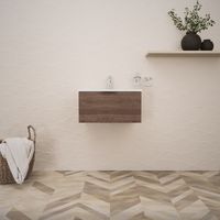Inda - Badezimmerschrank B.60 mit glänzendem Waschbecken / Braune Eiche 1 Schublade - Topazio