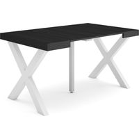 Skraut Home - Mesa Consola extensible, Mesa comedor plegable, 140, Para 6 comensales, Patas madera maciza, Estilo Moderno, Negro
