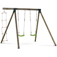 Habitat Et Jardin – Portique bois Timo – 2 balançoires et échelle de corde – Bois 100% FSC traité autoclave classe 3 – Dimensions 240 x 240 x 230 cm