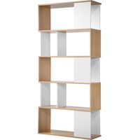 Calicosy – Bibliothèque bicolore blanc et chêne – 5 niveaux – Longueur 80 cm x Largeur 29,5 cm x Hauteur 173,5 cm – Panneaux de particules résistants