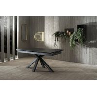 Sololed - Ausziehbarer Tisch von 160 cm auf 240 cm, moderne Keramikplatte auf Portoro aus gehärtetem Glas
