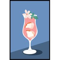 Affiche encadrée cocktail rose fruité