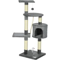 Rascador para gatos 116 cm árbol con postes de sisal cueva plataformas juguetes gris oscuro