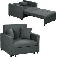 Poltrona Letto in Tessuto Effetto Velluto Grigio con 2 Cuscini e Spazio Contenitore, 100x98x88 cm