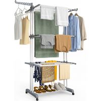 VOUNOT 4 Tier Clothes Airer Drying Rack with Wheels, 126x63x170cm, Grey White