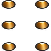 QAZQA Set van 6 moderne inbouwspots zwart met goud GU10 35mm IP44