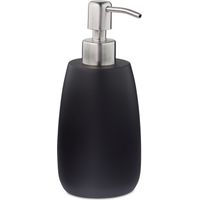 Relaxdays Porte-savon liquide, 300 ml, rechargeable, salle de bain, distributeur shampoing, pompe en inox, rond, noir