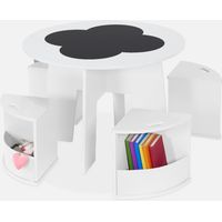 Mesa con pizarra y 4 sillas con almacenaje para niños