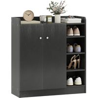 Scarpiera Ingresso con 4 Ripiani Aperti, Scarpiera Armadio Multiuso con Armadietto a 2 Ante e Ripiani Regolabili, Porta Scarpe Salvaspazio per 12 Paia, 83x30x90 cm, Nero