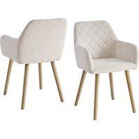 Wokaka Set di 2 sedie da pranzo in lino – Gambe in legno massello – Seduta confortevole per ufficio e soggiorno – Beige