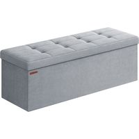 Songmics – Banc de rangement pouf en velours gris tourterelle – Couvercle et 2 boîtes – Séparateur amovible – 38 x 110 x 38 cm – Capacité 300 kg