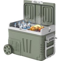 Glacière à compression 33L, mini frigo portable 12V 230V avec roulettes et LED, réfrigérateur de voiture silencieux camping camion bateau, Vert