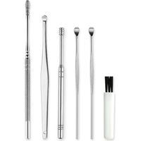 Curette Oreille - Set 6 Pièces en Acier Inoxydable Médical - Pour Nettoyage Auditif Sécurisé à Domicile ou en Cabinet - 3 Cuillères + 1 Curette à Ressort + 1 Curette Rotative