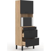 Idmarket – Colonne de cuisine 60 cm – 2 portes façon hêtre et noir – Espace micro-ondes et casserolier – Dimensions compactes 177 x 40/30 cm