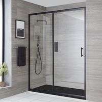 Milano Nero - Black Reversible Walk In Wet Room Sliding Door Shower Enclosure with Graphite Slate Effect Tray and Fast Flow Waste - 1700mm x 800mm
