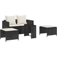Salon de jardin 5 pcs avec coussins empilable noir polyrotin