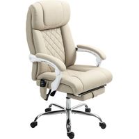 Silla de masaje oficina respaldo alto inclinable reposapiés lumbar calor ruedas 66x70x112-120 cm beige