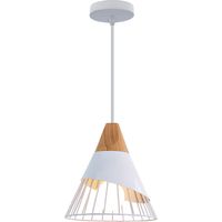 Lampadario a Sospensione, Vintage Lampada da Soffitto con Paralume in Legno e Metallo, Illuminazione di Form a Badminton per Cucina Ristorante Sala da Pranzo Dormitorio (Bianco)