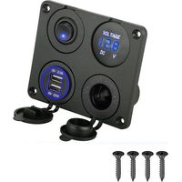 LITZEE 4 in 1 Charger Socket Panel, 12V 4.2A Dual USB Charger Socket LED Power Outlet & Voltmeter - Blue