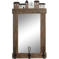 Miroir mural en bois avec patère intégrée - Marron rustique vieilli
