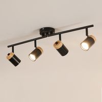 GOECO Black and Wood 4-Light GU10 Spotlight Ceiling Light, Adjustable GU10 Fittings, 62x12x16cm, for Kitchen, Living Room, Bedroom