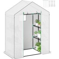 Invernadero de Exterior con 6 Estantes Puerta Enrollable Cubierta de PE y Marco de Acero 143x74x190 cm Blanco