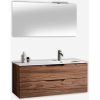 Mobile bagno sospeso con lavabo e specchio LED Solmira DX - Marrone Scuro