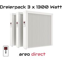 Elektroheizung Dreierpack 3x 1300 Watt Flächenspeicherheizung areo direct - simples Thermostat - Appsteuerung ohne Zusatzhardware möglich von eVARMO