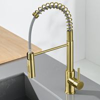 Küchenarmatur Wasserhahn Küche mit Brause ausziehbar, 360° Schwenkbar Federflex Mischbatterie, Einhebel Spültischarmatur, Hochdruck Edelstahl Armatur Küche, Gebürstetes Gold