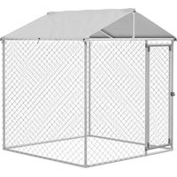 Perrera jaula de exterior para perros medianos parque para perros con cerradura marco de acero toldo impermeable y anti-UV 200x200x237 cm