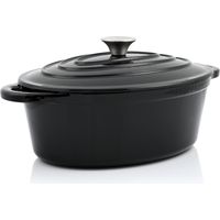 BBQ-Toro Gusseisen Cocotte, 4,3 Liter, schwarz, oval, Emaillierter Gusseisen Bräter mit Deckel