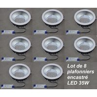 Lot de 8 encastrés LED 35W Ø 200mm blanc 4000K 3500lm downlight avec driver 230V non-dimmable 60° 850°C IK04 IP44 AIRIS DLS358NB