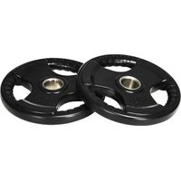 Disques de musculation, lot de 2, Tri-Grip, 2 x 10 kg, disques olympiques caoutchoutés, adaptés aux sols, alésage de 5 cm, trois poignées pour l'entraînement de force